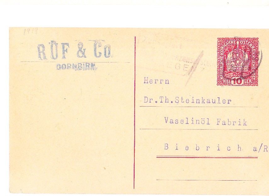 028 โปสการ์ดประเทศออสเตรีย ปี ค.ศ. 1919 (พ.ศ. 2462 สมัยรัชกาลที่ 6)
