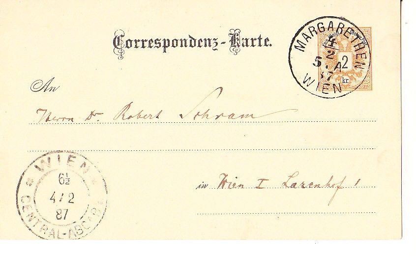 035 โปสการ์ดประเทศออสเตรีย ปี ค.ศ. 1887 (พ.ศ. 2430 สมัยรัชกาลที่ 5) ส่งภายในประเทศ สภาพดี หายากน่าเก