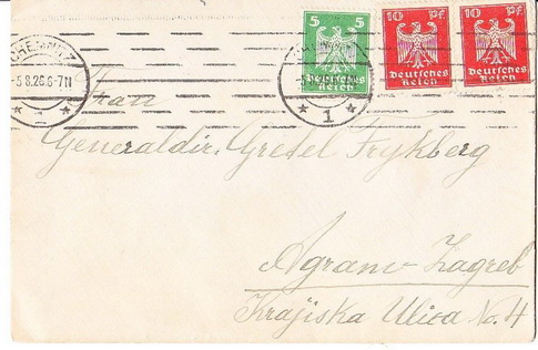 036 โปสการ์ดประเทศเยอรมันนี ปี ค.ศ. 1926 ส่งไปประเทศยูโกสลาเวีย สภาพดี