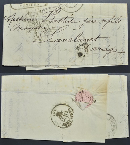 043 จดหมายเก่ามากประเทศฝรั่งเศส ปี ค.ศ. 1869 (พ.ศ. 2412 ตรงกับต้นรัชสมัย ร.5) เป็นซองน่าสนใจ