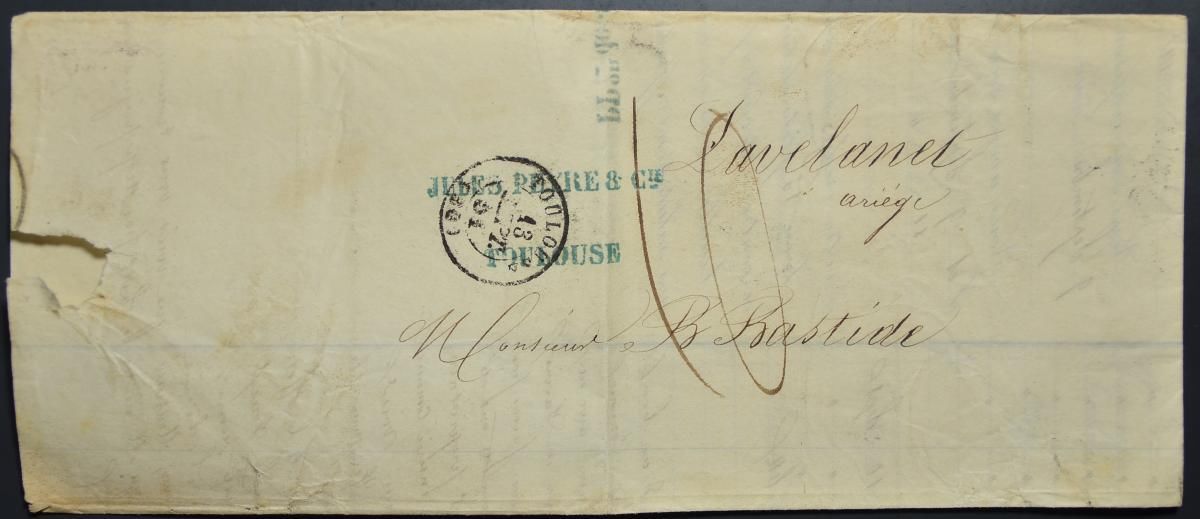 047  จดหมายเก่ามากไม่ติดแสตมป์ (Stampless Cover) ประเทศฝรั่งเศส ปี ค.ศ. 1851 (พ.ศ.2394)