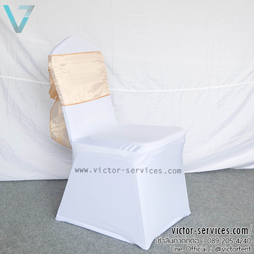 เช่าเก้าอี้บุนวม Vvip [คลุมผ้าตึงสีขาว+โบว์ทอง] 6