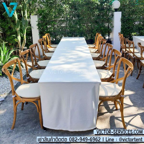 เช่าชุดโต๊ะเหลี่ยม – โต๊ะ(1)+เก้าอี้ไม้Crossback(6)