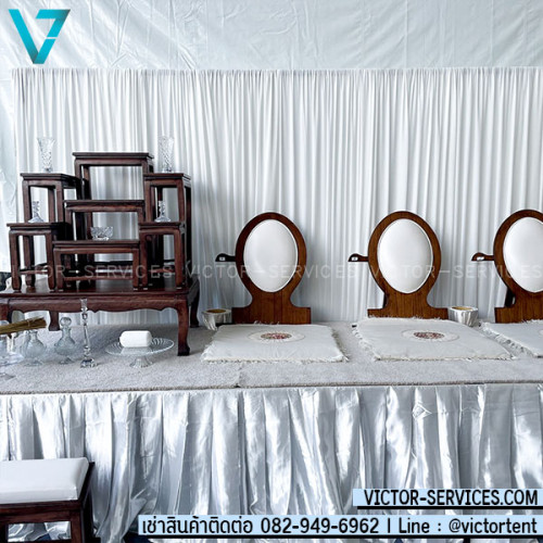 {เซทจัดเต็ม} ชุดเวทีสงฆ์ โต๊ะหมู่+อาสนะ9ที่+เวทียกพื้น สีไม้เข้ม