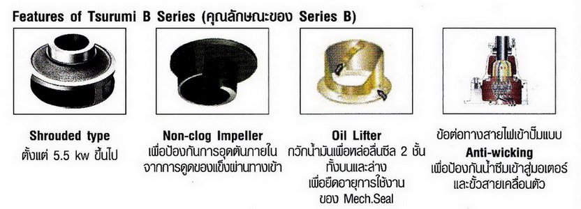ปั๊มบำบัดน้ำเสีย Tsurumi รุ่น B Series รุ่น 100B43.7H,TOS100B43.7H,TS100B43.7H 3