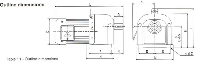 มอเตอร์เกียร์ Mitsubishi ขนาด 1/2 แรงม้า 300 รอบต่อนาที รุ่น GM-D 0.4 KW. 2