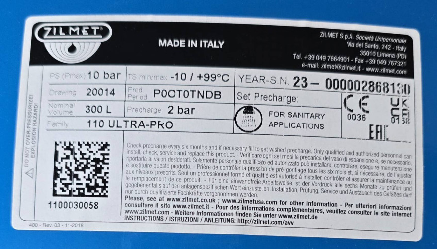 ถังควบคุมแรงดันน้ำ ZILMET 300 ลิตร รุ่น 1100030004 2