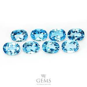 [[[ของหมด]]]สวิสบลูโทแพซ(Swiss Blue Topaz) ขนาด 8x6 mm. 8 เม็ด [เหลือ 0 ชุด]