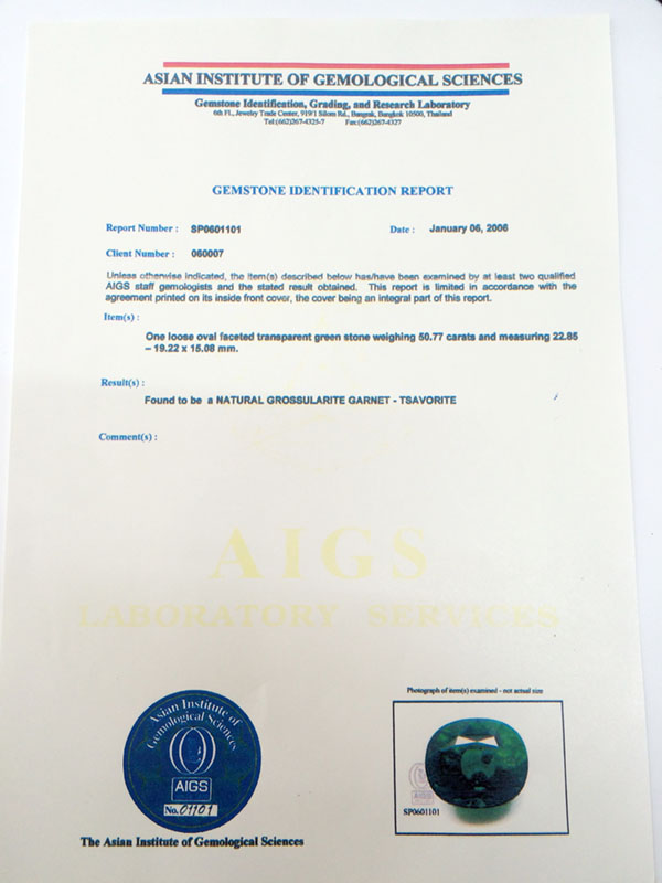 [AIGS Certified]กรีน การ์เนต(Tsavorite) 50.77 ct เม็ดใหญ่ สีสวย Rare! [VDO] 4