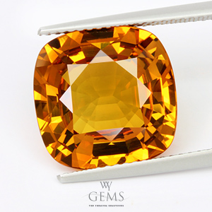 [GIT Certified]บุษราคัม(Yellow Sapphire) 10.08 กะรัต ทรงคุชชั่น แม่โขงอ่อน IF 1