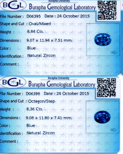 [BGL Certified]คู่ต่างหูเพทาย (Blue Zircon) น้ำหนักรวม 17.20 ct ฟ้าเข้มสวย IF 3