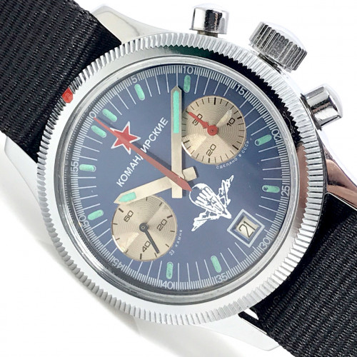 VOSTOK KOMANDIRSKIE 23 Jewels Chronograph Date ระบบไขลาน ขนาดตัวเรือน 38 mm. 1
