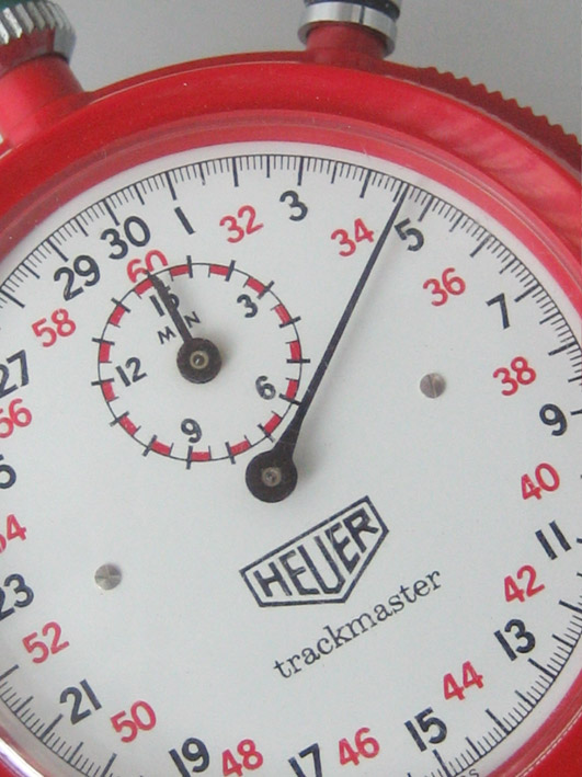เครื่องจับเวลา stopwatch HEUER 1970 หน้าปัดขาวพิมพ์เลขอารบิค จับเวลาได้ 30 นาที กระจกเซลลูลอย ตัวเรื 2