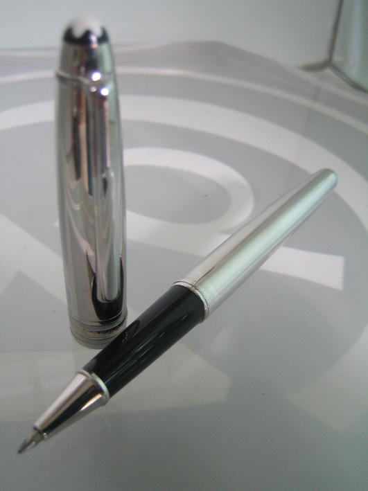 ปากกาหมึกเคมี roler ball  montblanc meisterstuck ตัวด้ามเคลือบแพ็ตตินั่ม ชุดเหน็บเคลือบแพ็ตตินั่ม  ข 1