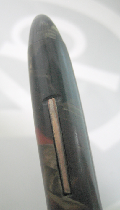 ปากกาหมึกซึม sheaffer life time 1932 USA ตัวด้ามอครีลิคลายหินเขียว ชุดเหน็บเคลือบทอง ปากทอง 18k ฝาขั 4