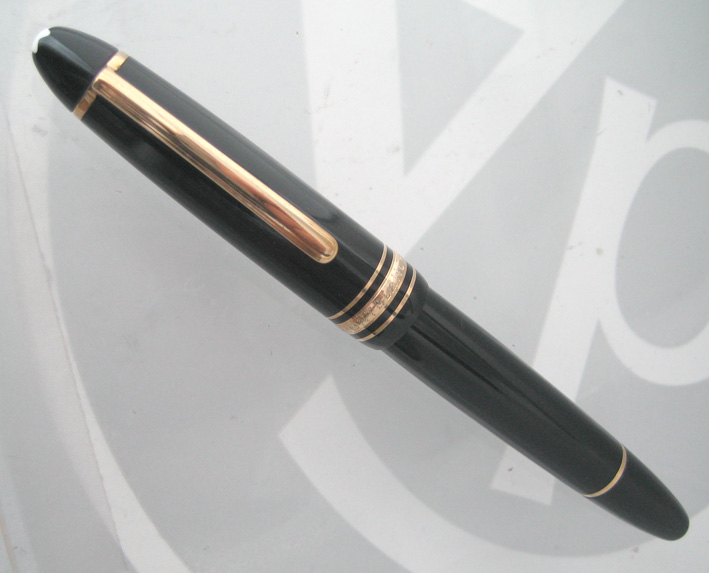 ปากกาหมึกซึม MONTBLANC PEN meisterstuck ขนาด big size ระบบบิดเปิดไส้ ตัวเรือนดำอครีลิคประดับชุดเหน็บ 1