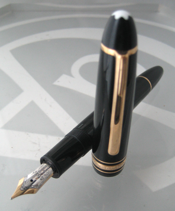 ปากกาหมึกซึม MONTBLANC PEN meisterstuck ขนาด big size ระบบบิดเปิดไส้ ตัวเรือนดำอครีลิคประดับชุดเหน็บ 2