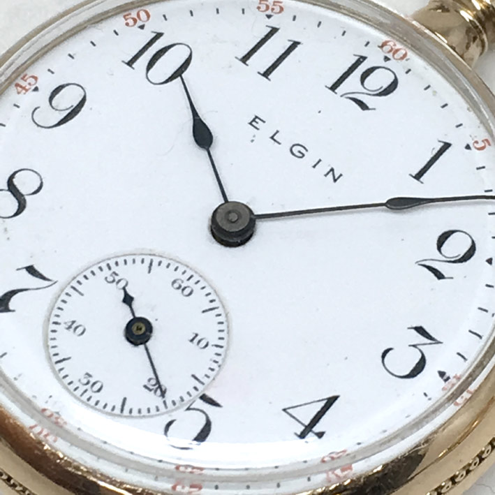 นาฬิกาพก pocket watch 1950 ELGIN original USA ขนาดตัวเรือน 35 mm หน้าปัดขาวเคลือบกระเบื้องเลขอารบิคด 1