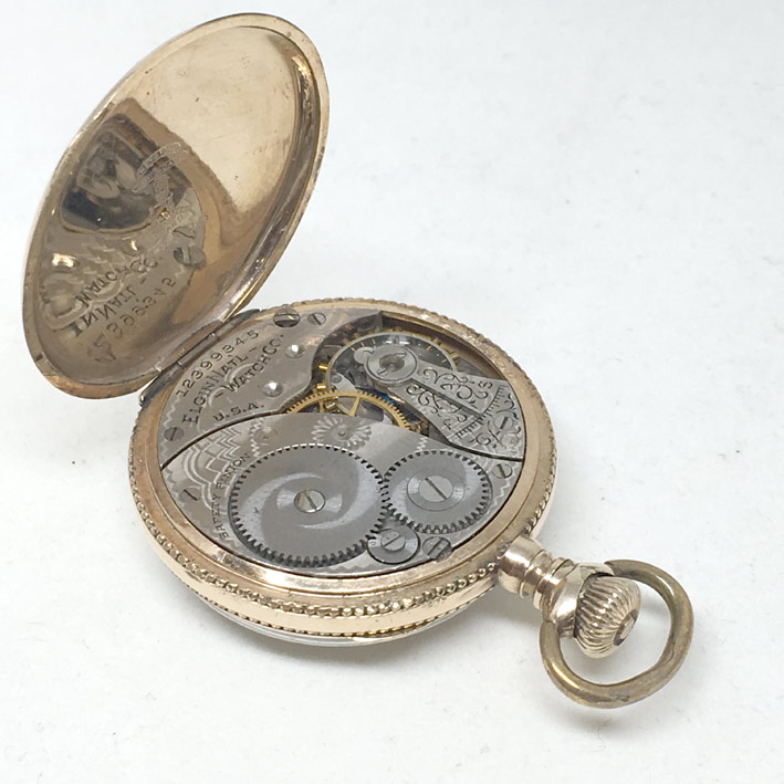 นาฬิกาพก pocket watch 1950 ELGIN original USA ขนาดตัวเรือน 35 mm หน้าปัดขาวเคลือบกระเบื้องเลขอารบิคด 3
