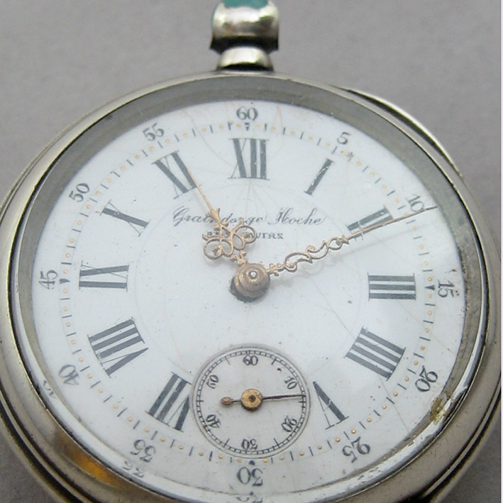 นาฬิกาพกไขลาน Pocket watch GRAINDORGE HOCHE 1930 ขนาดตัวเรือน 848mm หน้าปัดขาวกระเบื้องพิมพ์โรมันดำใ 1