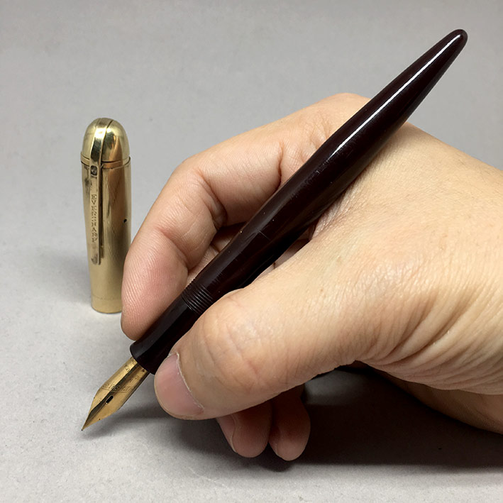 ปากกาหมึกซึม EVERSHARP USA ตัวด้ามไฟเรซิ่น ชุดปลอกและเหน็บเคลือบทอง 14k gold field 1/10 micron ปากทอ
