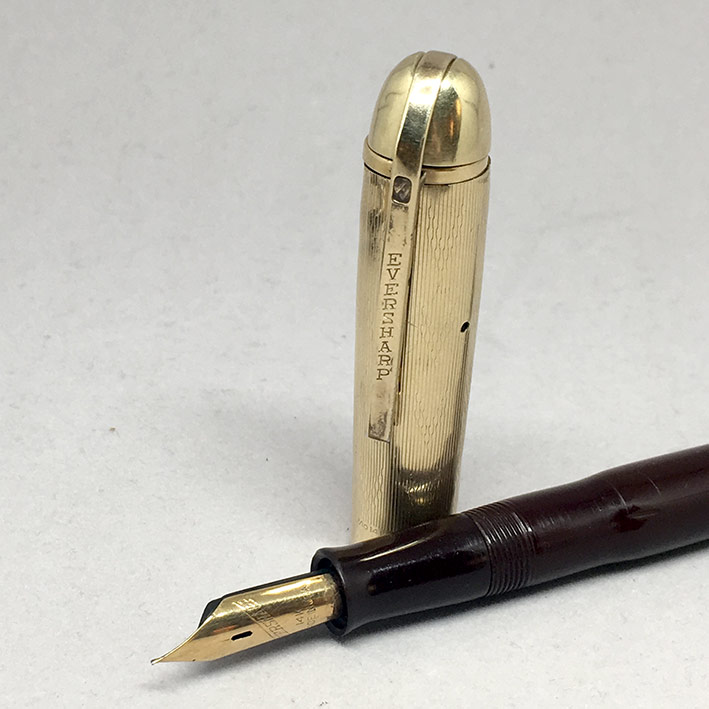 ปากกาหมึกซึม EVERSHARP USA ตัวด้ามไฟเรซิ่น ชุดปลอกและเหน็บเคลือบทอง 14k gold field 1/10 micron ปากทอ 1