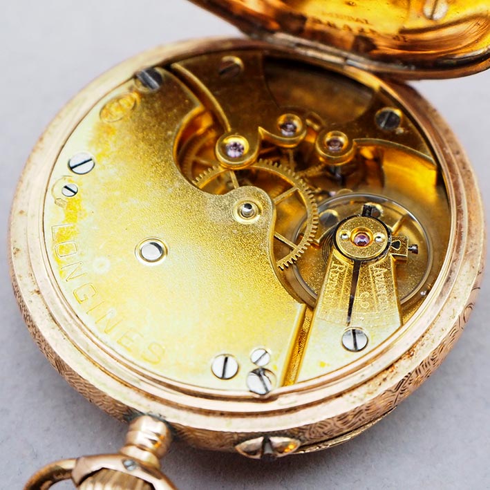 นาฬิกาพกทองคำ LONGINES Grand prix PARIS 1900 หน้าปัดกระเบื้องแท้พิมพ์อารบิคดำ เดินเวลาด้วยเข็มฉลุลาย 5