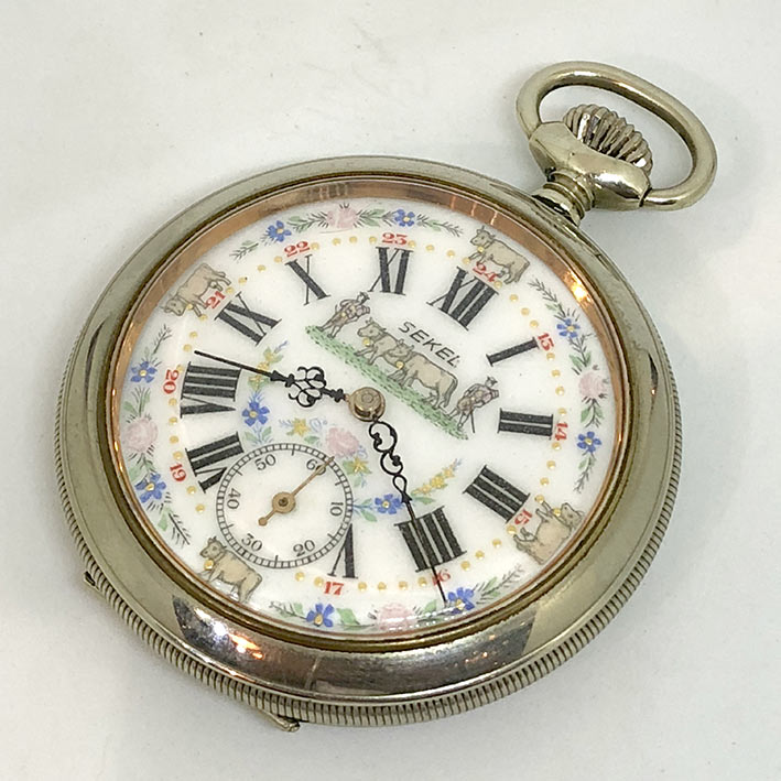 นาฬิกาพกไขลาน SEKEL Pocket watch 1900 ขนาดตัวเรือน 54 mm หน้าปัดกระเบื้องขาวพิมพ์โรมันดำ และลวดลายตุ 1