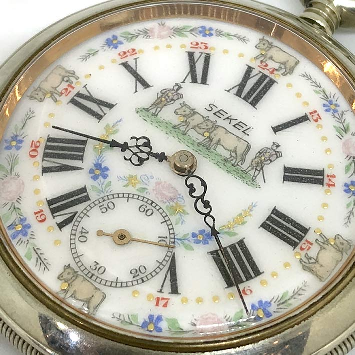 นาฬิกาพกไขลาน SEKEL Pocket watch 1900 ขนาดตัวเรือน 54 mm หน้าปัดกระเบื้องขาวพิมพ์โรมันดำ และลวดลายตุ 2