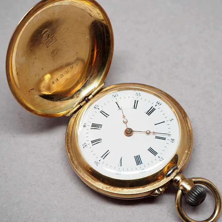 นาฬิกาพกไขลาน CYLINDRE 10 rubis pocket watch 1900 ขนาดตัวเรือน 33 mm หน้าปัดกระเบื้องขาวพิมพ์โรมันดำ