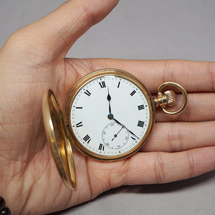 นาฬิกาพกไขลาน DENISON pocket watch 1900 ขนาดตัวเรือน 50 mm หน้าปัดกระเบื้องขาวพิมพ์อารบิคดำ เดินเวลา 5