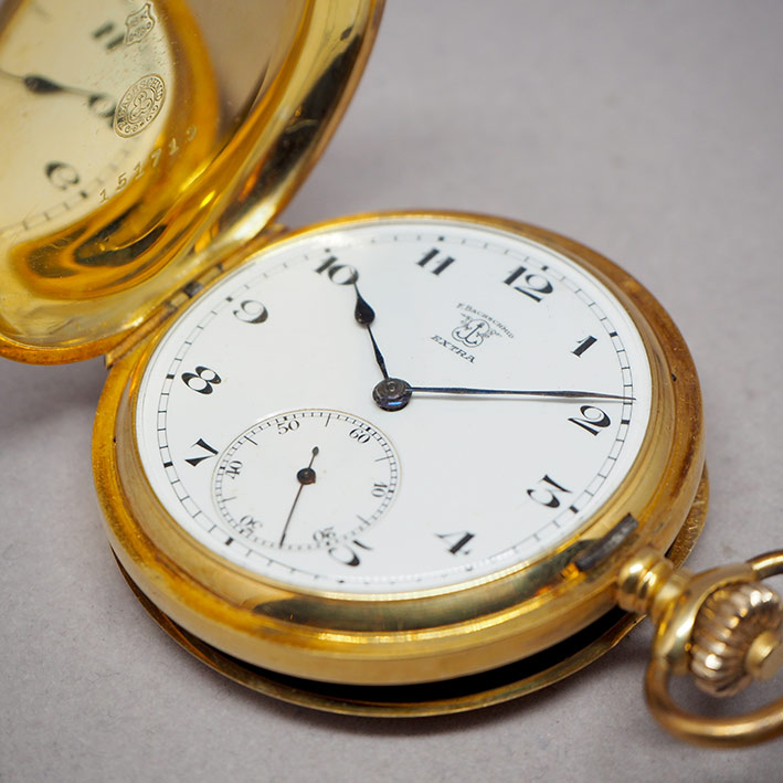 นาฬิกาพกไขลาน F.BACHSCHMID pocket watch 1900 ขนาดตัวเรือน 45 mm หน้าปัดกระเบื้องขาวพิมพ์อารบิคดำ เดิ