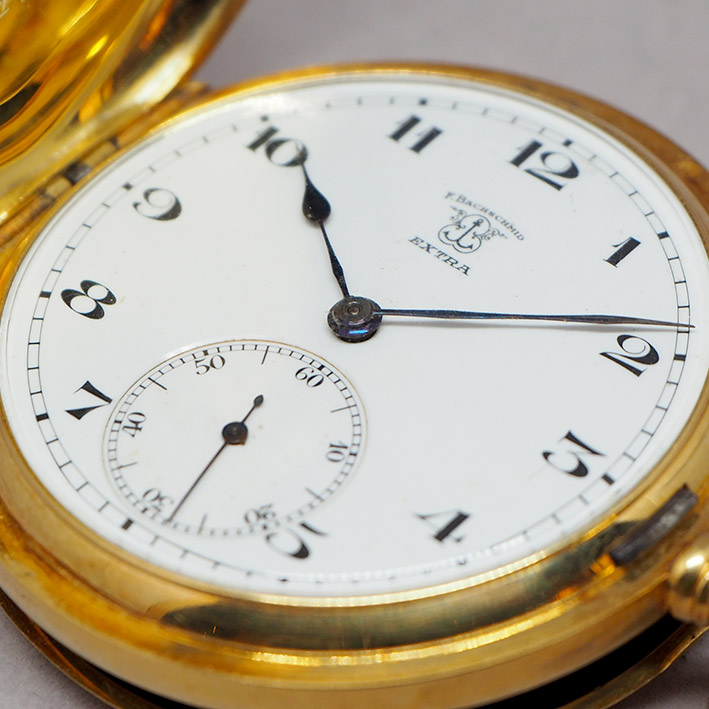 นาฬิกาพกไขลาน F.BACHSCHMID pocket watch 1900 ขนาดตัวเรือน 45 mm หน้าปัดกระเบื้องขาวพิมพ์อารบิคดำ เดิ 1