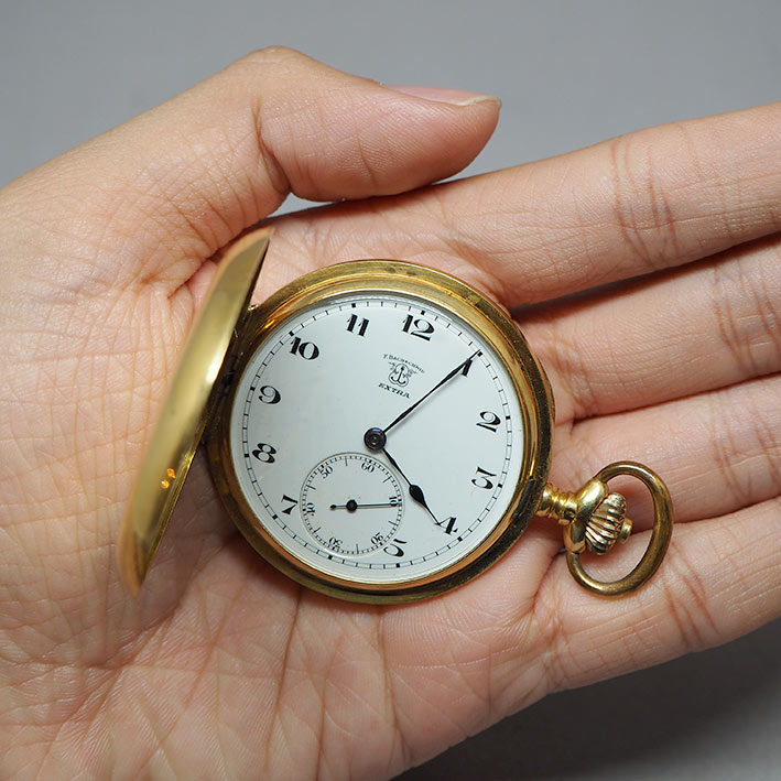 นาฬิกาพกไขลาน F.BACHSCHMID pocket watch 1900 ขนาดตัวเรือน 45 mm หน้าปัดกระเบื้องขาวพิมพ์อารบิคดำ เดิ 5