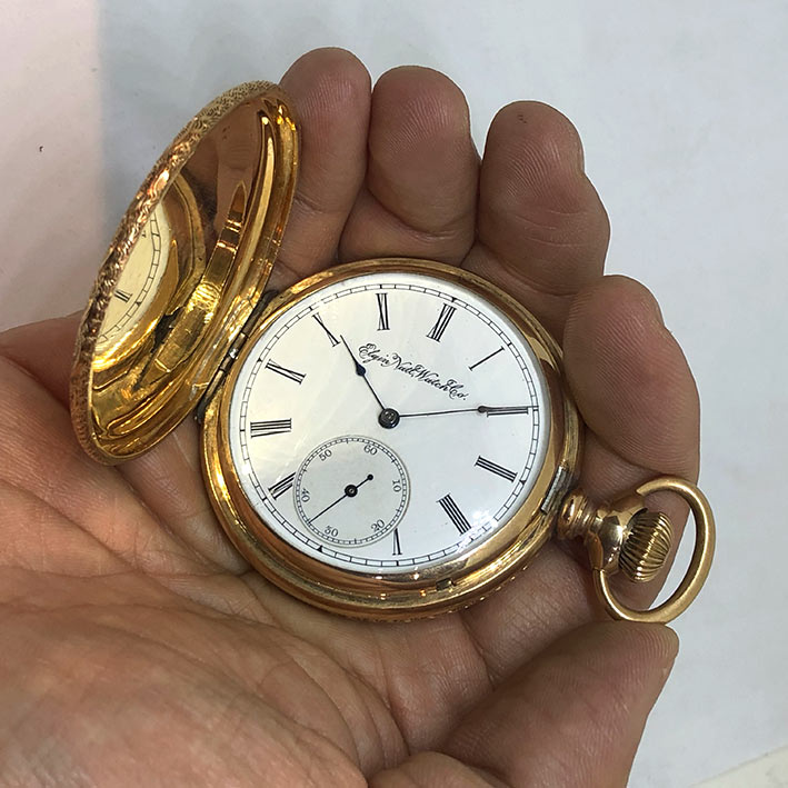 นาฬิกาพกไขลาน ELGIN NATL WATCH CO, pocket watch 1900 ขนาดตัวเรือน 51 mm หน้าปัดกระเบื้องขาวพิมพ์โรมั