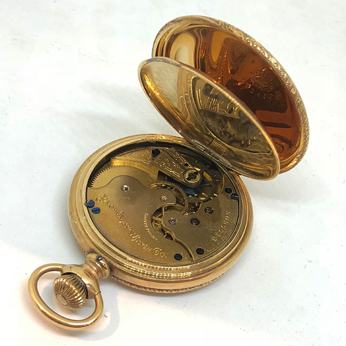 นาฬิกาพกไขลาน ELGIN NATL WATCH CO, pocket watch 1900 ขนาดตัวเรือน 51 mm หน้าปัดกระเบื้องขาวพิมพ์โรมั 9