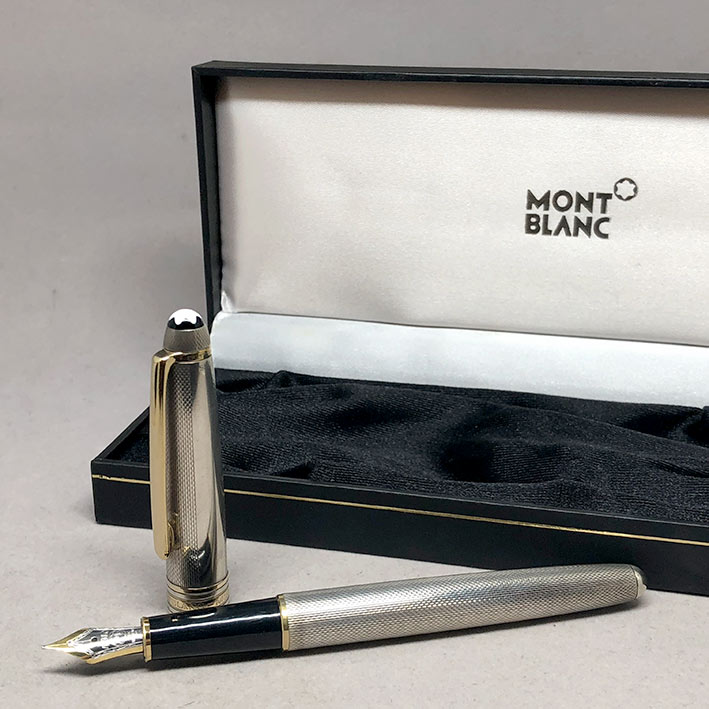 ปากกาหมึกซึม MONTBLANC meisterstuck foutain ตัวด้ามลายเส้น วัสดุเงินแท้ silver sterling 925 เคลือบทอ 6