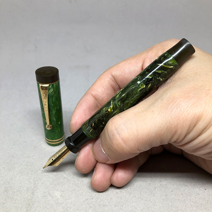 GO.S.PARKER Duofold JADE Fountain Pen Made in USA  ขนาดใหญ่ ยาว 11.5cm ปากเขียนทอง 14k 585 ปากเขียนข 6