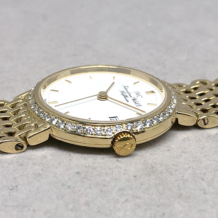 iwc portofino classic after diamond quartz 18k gold ขนาด lady size 25mm หน้าปัดขาวประดับหลักเวลาขีดท 4