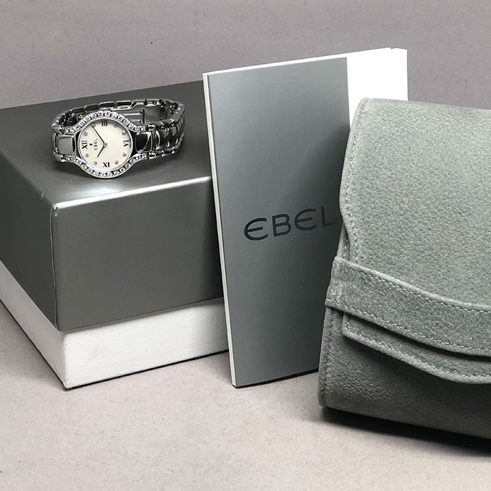 EBEL Beluga Diamond Quartz ขนาด 27mm หน้าปัดมุขแท้ประดับเพชรแท้ที่หลักเวลา 8 เม็ด สลับเลขโรมันเงินเง 6