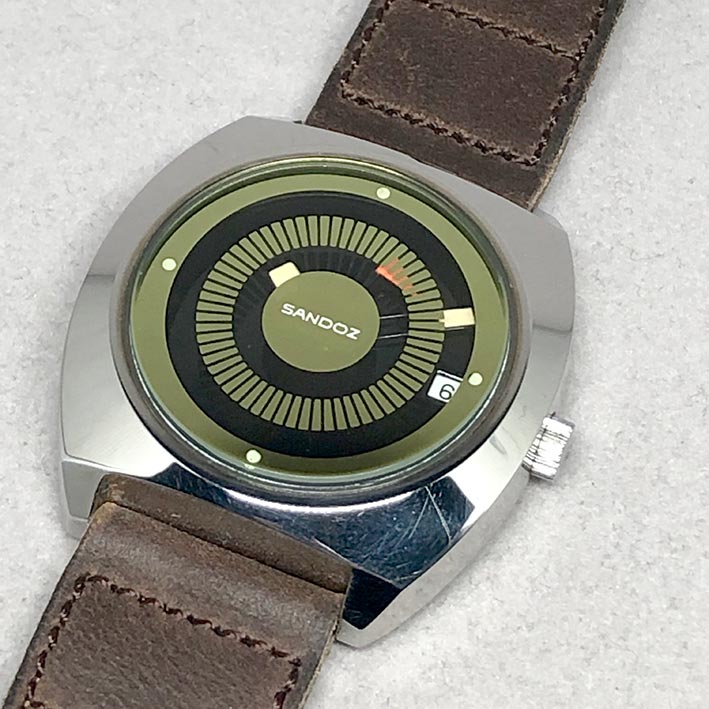 SANDOZ Retro Swiss watch watch 1980 automatic date ใส่ได้ทั้งชาย หญิง ขนาดตัวเรือน 38mm หน้าปัดดำ เด 1