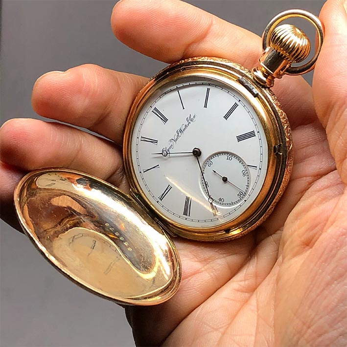 นาฬิกาพกไขลาน ELGIN NATL WATCH CO, pocket watch 1900 ขนาดตัวเรือน 51 mm หน้าปัดกระเบื้องขาวพิมพ์โรมั