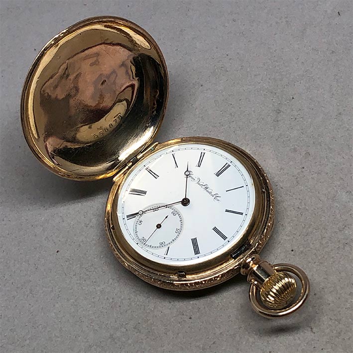 นาฬิกาพกไขลาน ELGIN NATL WATCH CO, pocket watch 1900 ขนาดตัวเรือน 51 mm หน้าปัดกระเบื้องขาวพิมพ์โรมั 3