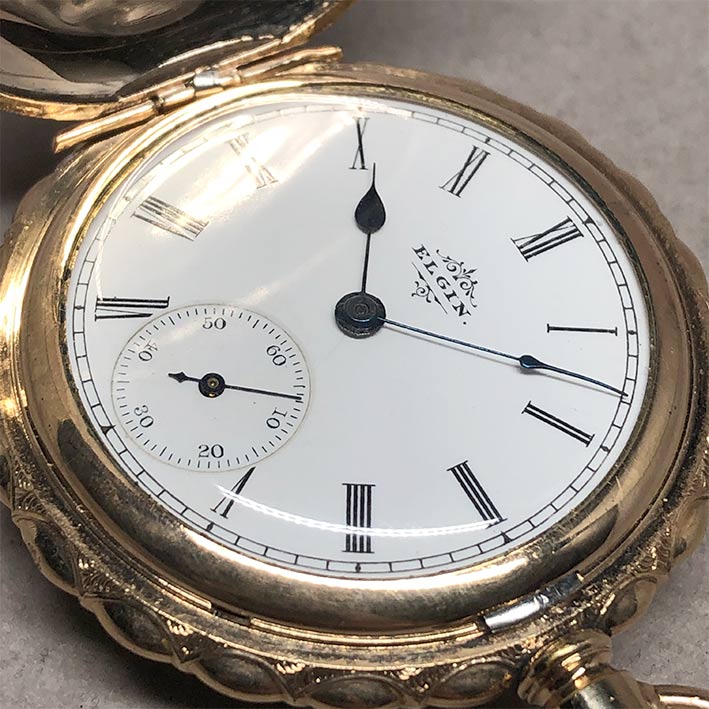นาฬิกาพกไขลาน ELGIN Watch Company, pocket watch 1900 ขนาดตัวเรือน 43 mm หน้าปัดกระเบื้องขาวพิมพ์โรมั 1