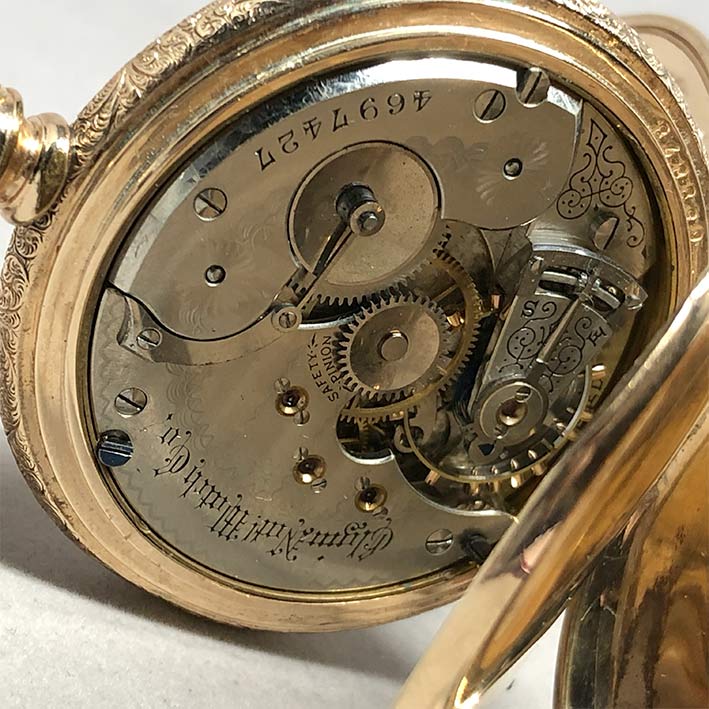 นาฬิกาพกไขลาน ELGIN NATL WATCH CO, pocket watch 1900 ขนาดตัวเรือน 51 mm หน้าปัดกระเบื้องขาวพิมพ์โรมั 6