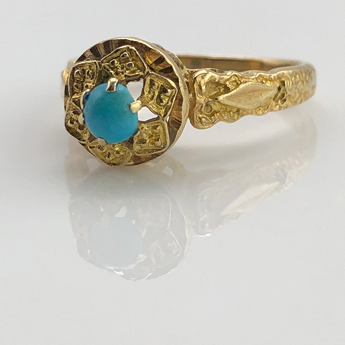 แหวนทองคำ Antique style ประดับหินเทอร์คอยส์ วัสดุตัวเรือนทอง 18k Yellow gold 750 น้ำหนักช่างรวม 4.5 1