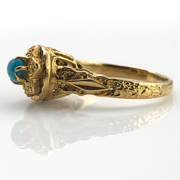 แหวนทองคำ Antique style ประดับหินเทอร์คอยส์ วัสดุตัวเรือนทอง 18k Yellow gold 750 น้ำหนักช่างรวม 4.5 3