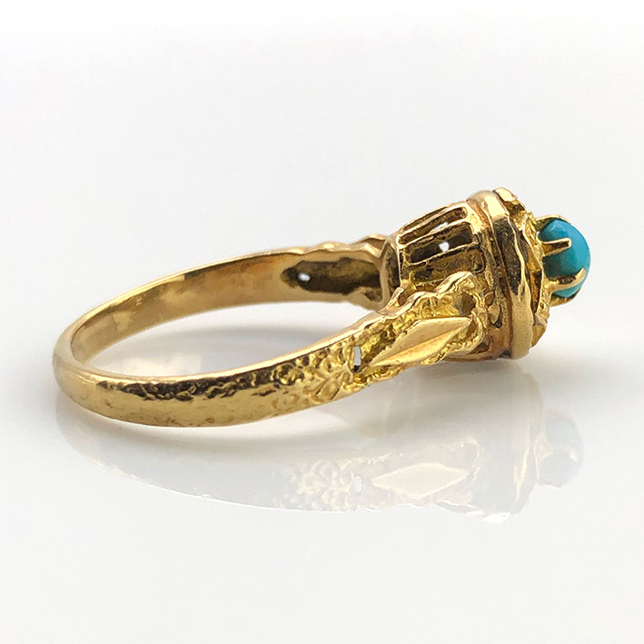 แหวนทองคำ Antique style ประดับหินเทอร์คอยส์ วัสดุตัวเรือนทอง 18k Yellow gold 750 น้ำหนักช่างรวม 4.5 4