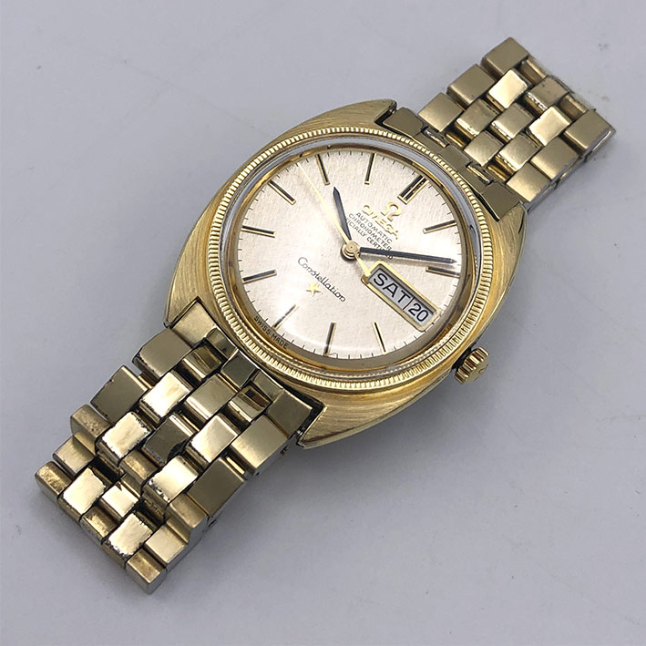 OMEGA Costellation date 1968 chronometer 18k gold plate ขนาด 35mm หน้าปัดบรอนซ์เงิน ประดับหลักเวลาขี 1