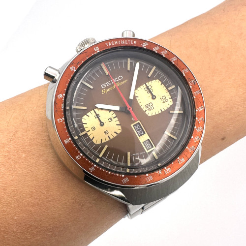 SEIKO Bullhead Brown SpeedTimer 1976 Automatic Chronograph Size 46×43 mm. (Rare item) 9